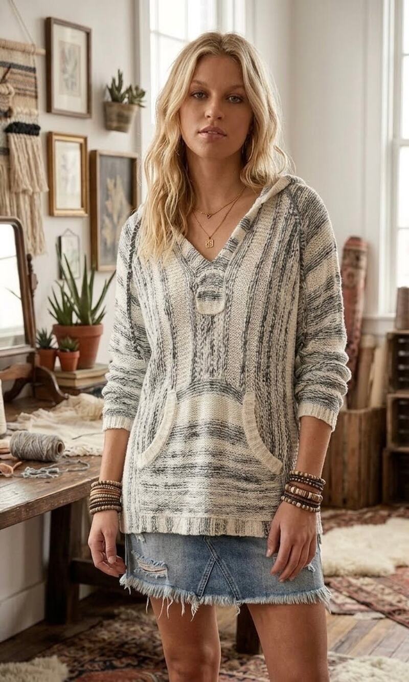 Hem and Thread Baja Space-Dyed Hoodie Top Large NWOT
